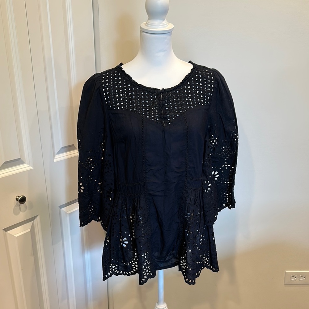 Soft Surroundings Black Eyelet Blouse